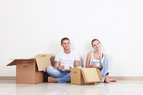 Carefully organised moving boxes in a Croydon property