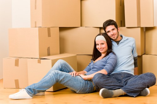 Labelled moving cartons stacked for a residential or commercial move in Croydon